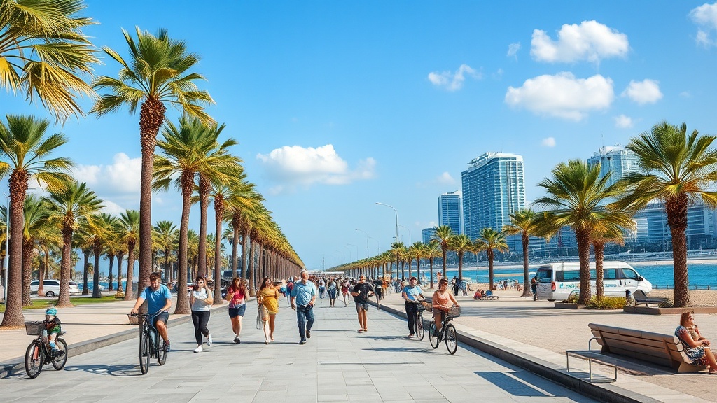 טיילת תל אביב עם אנשים מטיילים