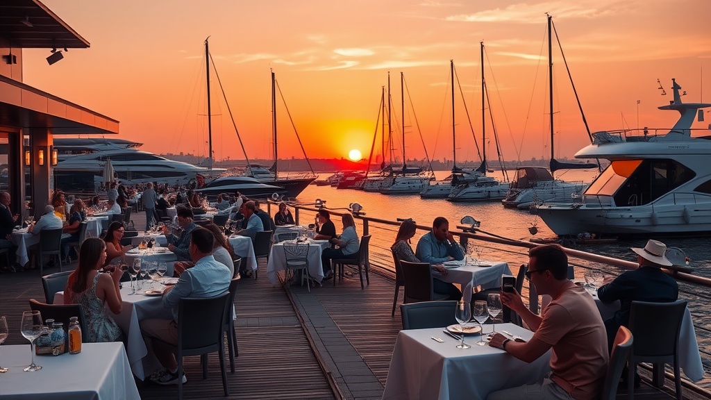 נמל תל אביב בשקיעה עם מסעדות