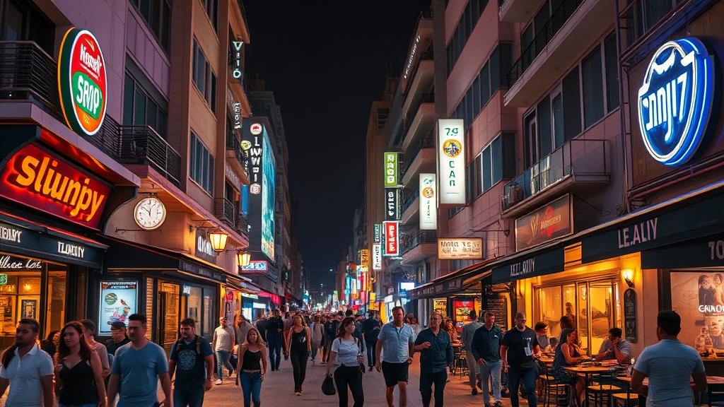 רחוב אלנבי בלילה עם ברים מוארים