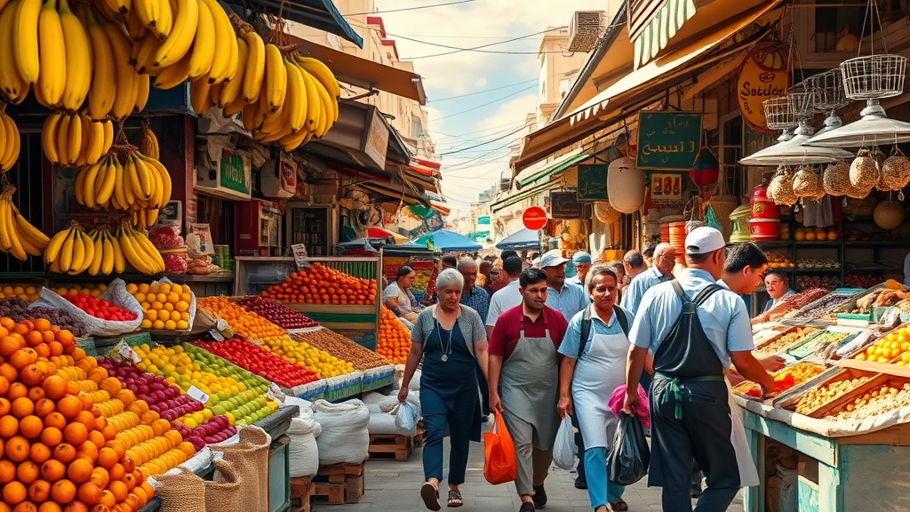 שוק הכרמל בתל אביב עם דוכנים צבעוניים